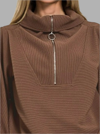 Ribbed High Neck Half Zip Pullover & Pants Set