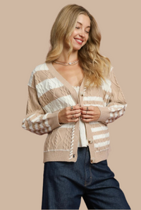 Cable-Knit Stripe Button-Up Cardigan