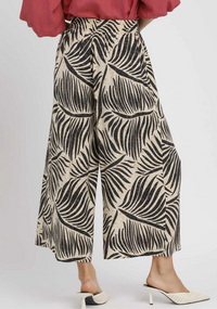Palm Leaf Print Wide Leg Culotte Pants