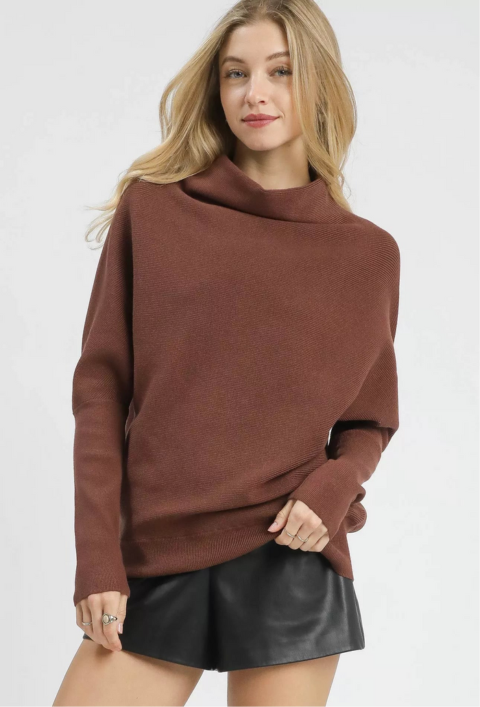 Draped Turtleneck Long Sleeve Knit Top