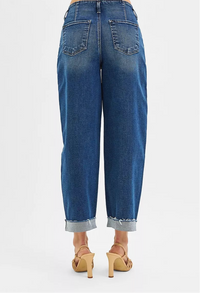 High Rise Fit Barrel Cuffed Jeans