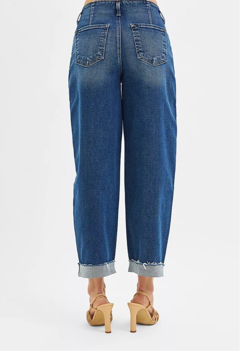 High Rise Fit Barrel Cuffed Jeans