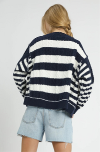 Cable-Knit Stripe Button-Up Cardigan