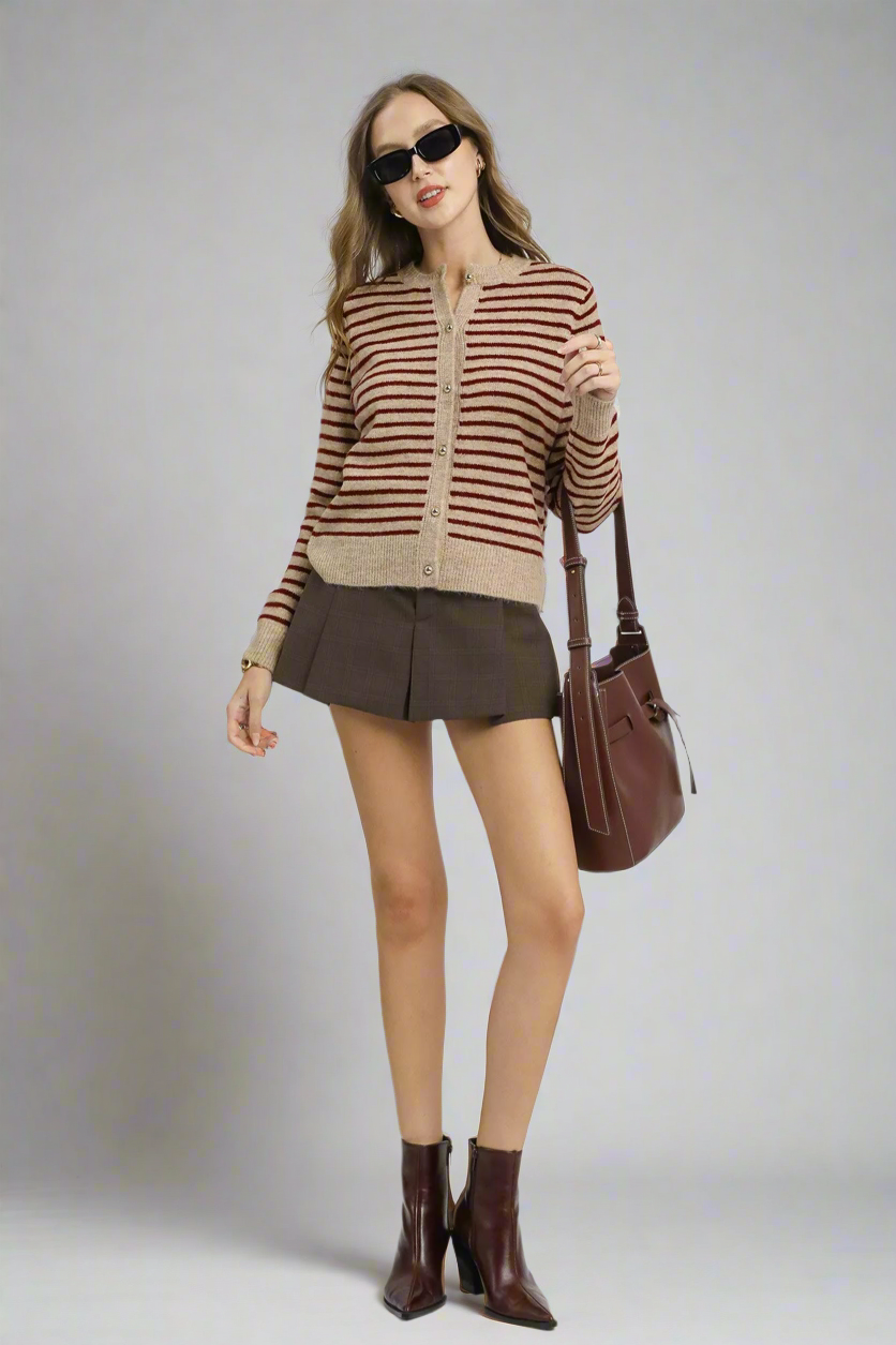 Striped Button-Up Knit Cardigan