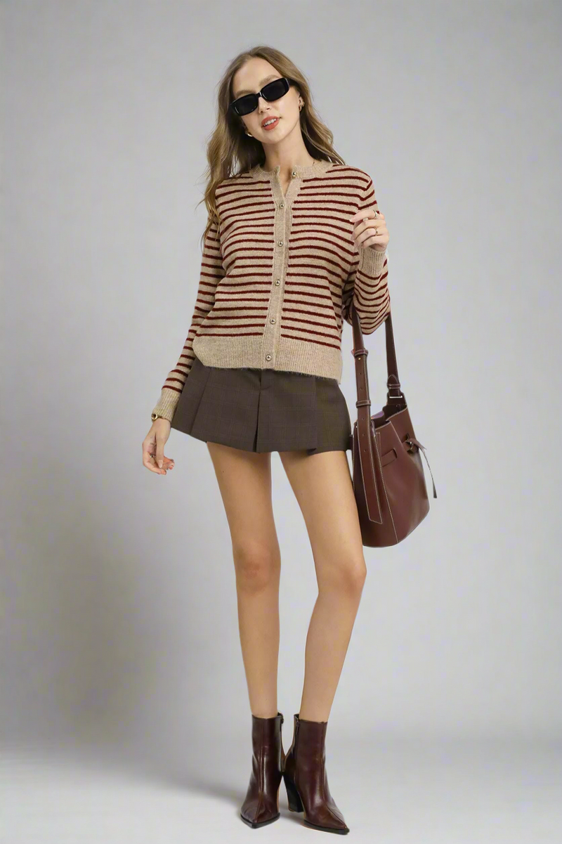 Striped Button-Up Knit Cardigan