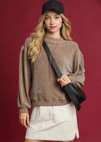 Velour Crewneck Balloon Sleeve Sweatshirt