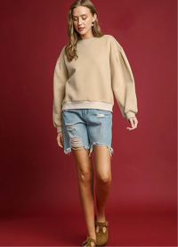 Round Neck Sweatshirt with Pleated Detail