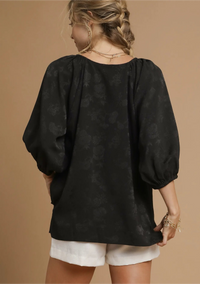 Satin Jacquard Balloon Sleeve Blouse