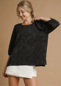 Satin Jacquard Balloon Sleeve Blouse