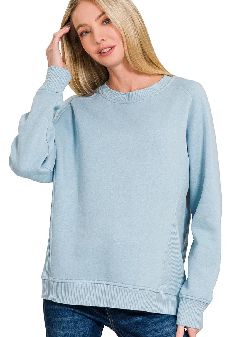 Round Neck Ribbed Side Raglan Sweatshirt