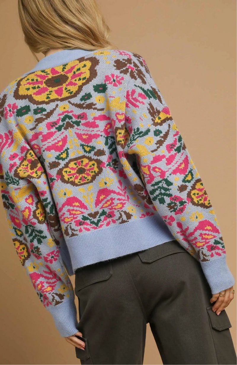 Floral Knit Button-Up Cardigan