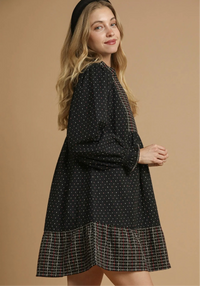 Polka Dot Plaid Trim Babydoll Dress