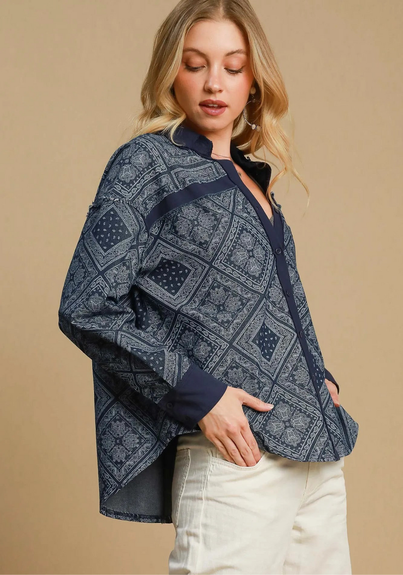 Paisley Print Denim Shirt Jacket