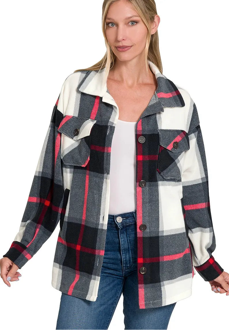Oversized Plaid Fleece Shacket