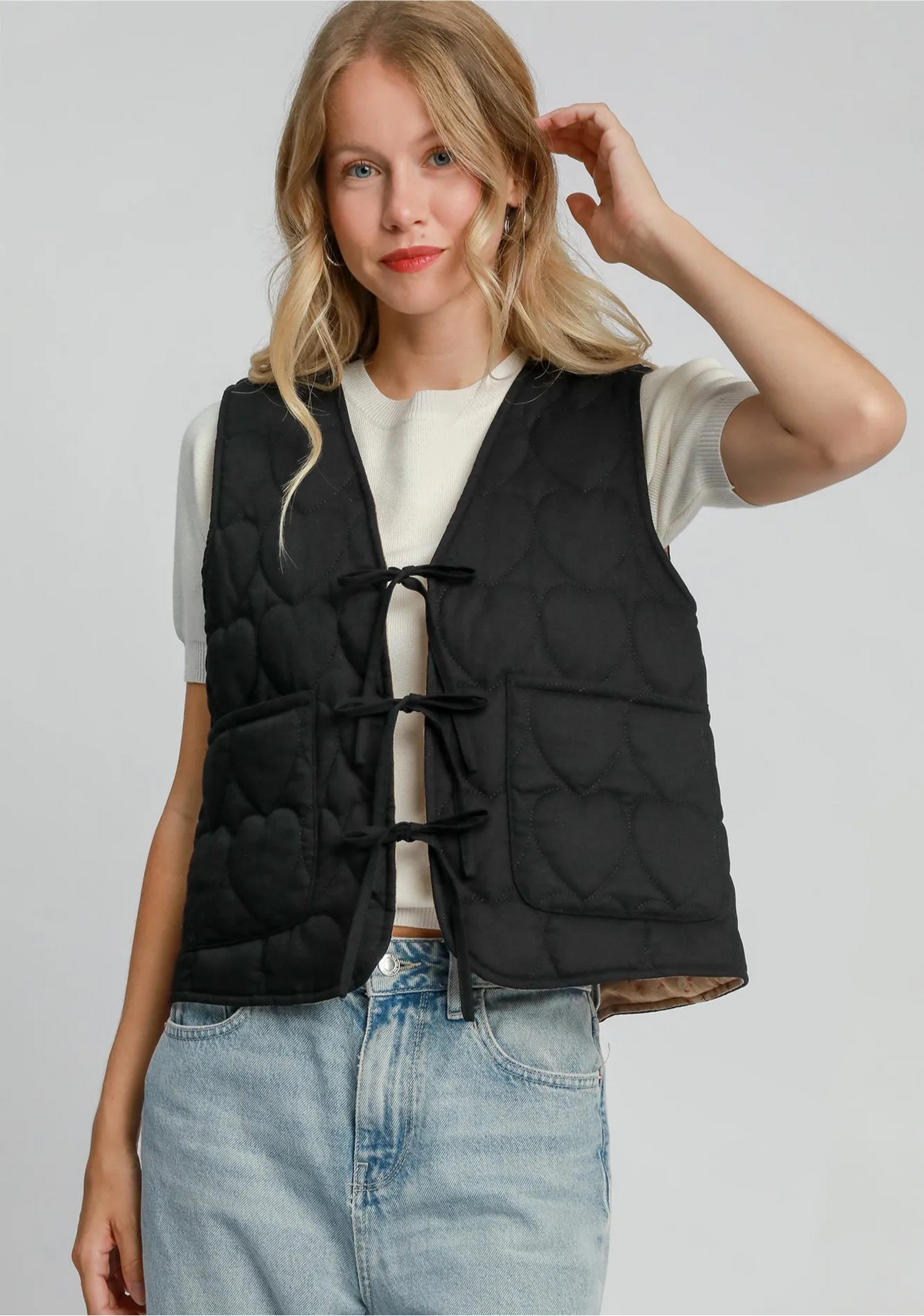 Heart Quilted Tie-Front Vest