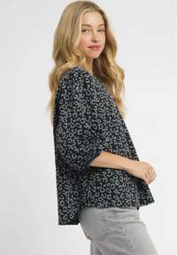 Leopard Print Jacquard Blouse with Puff Sleeves