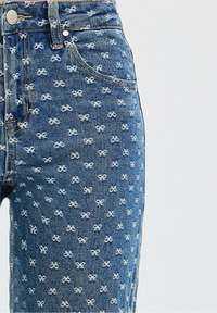 High Rise Wide Leg Bow Embroidered Jeans