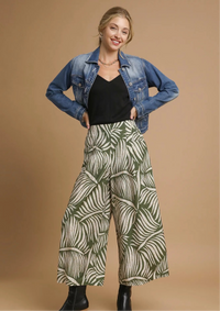 Palm Leaf Print Wide Leg Culotte Pants
