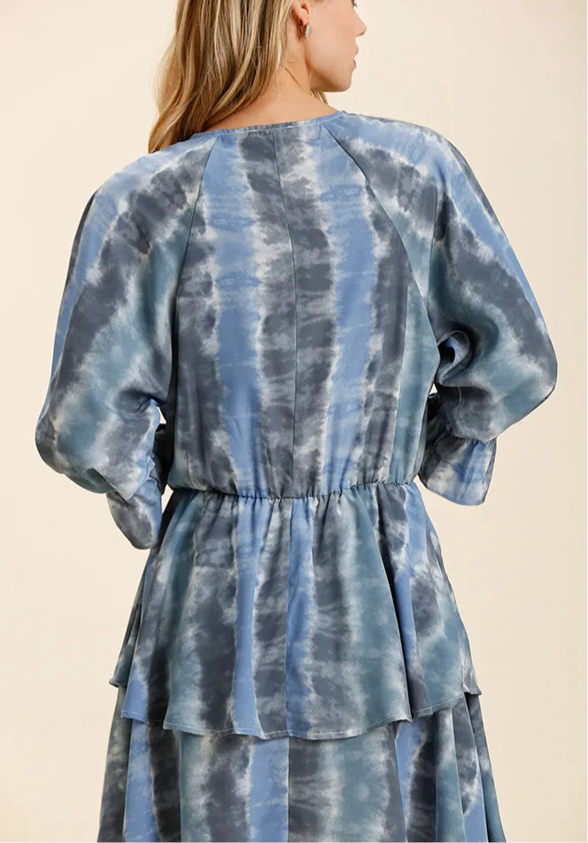 Tie Dye Ruffled Layered Dress with Elastic Waistband