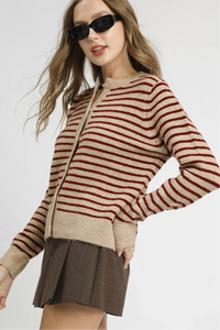 Striped Button-Up Knit Cardigan