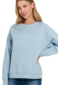 Round Neck Ribbed Side Raglan Sweatshirt