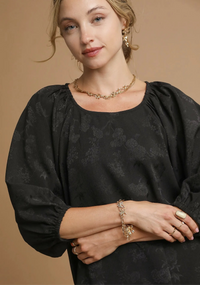 Satin Jacquard Balloon Sleeve Blouse