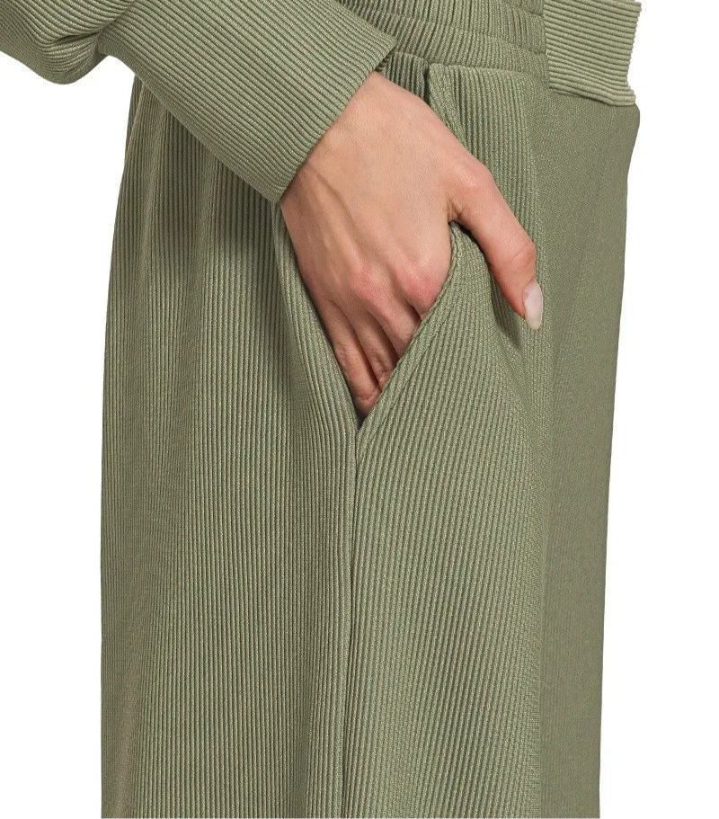 Ribbed High Neck Half Zip Pullover & Pants Set