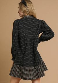 Polka Dot Plaid Trim Babydoll Dress