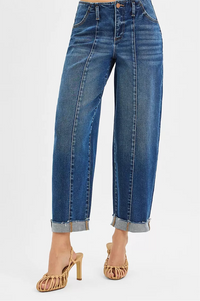 High Rise Fit Barrel Cuffed Jeans