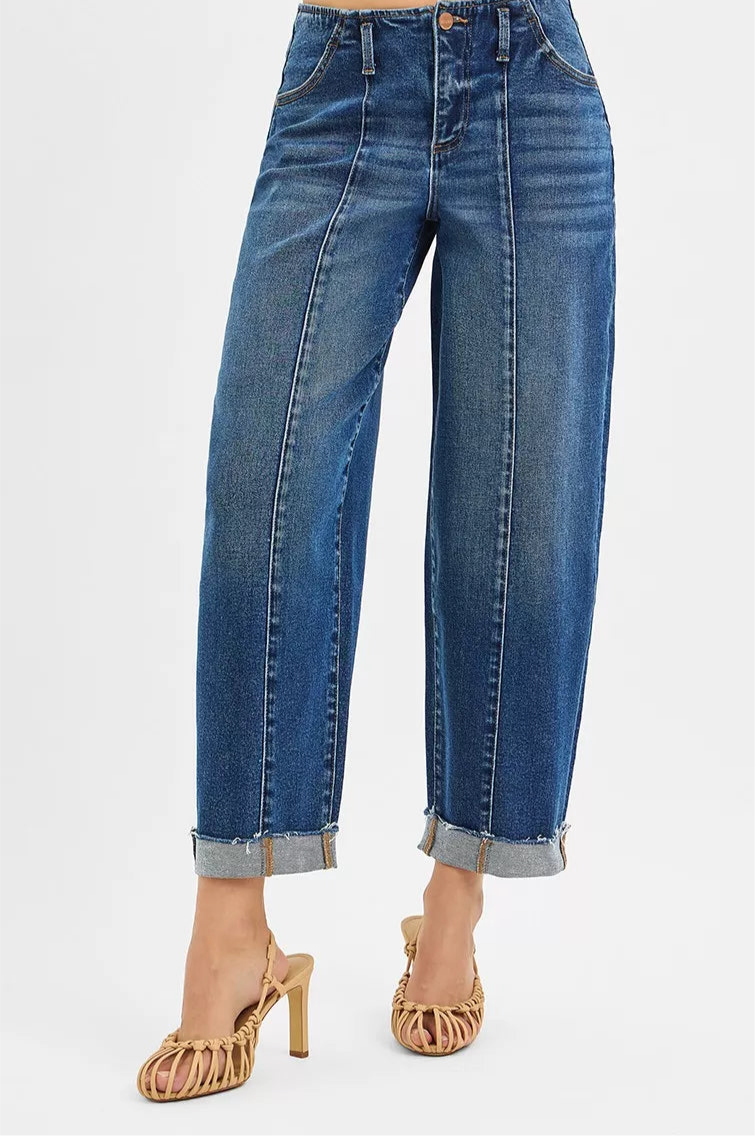 High Rise Fit Barrel Cuffed Jeans