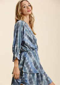 Tie Dye Ruffled Layered Dress with Elastic Waistband