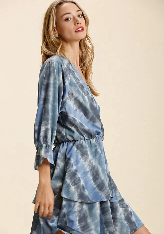 Tie Dye Ruffled Layered Dress with Elastic Waistband