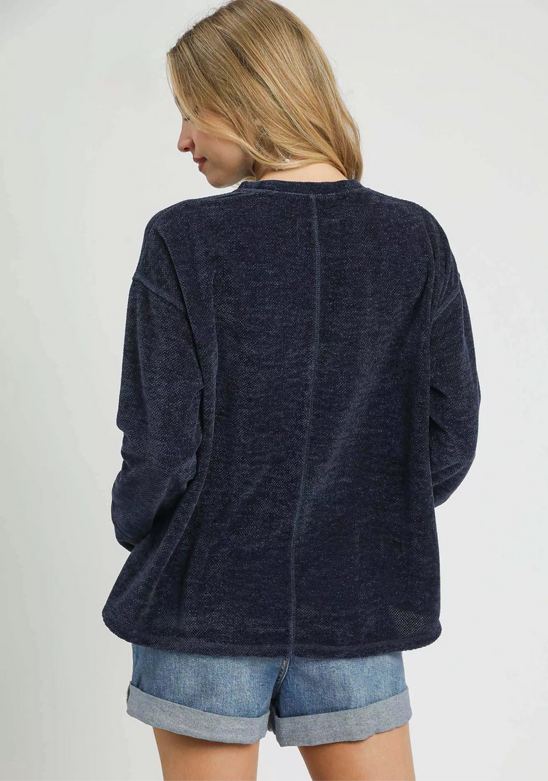 Round Neck Long Sleeve Side Slit Top