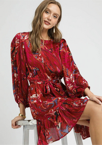 Ruffled Hem Printed Balloon Sleeve Dress