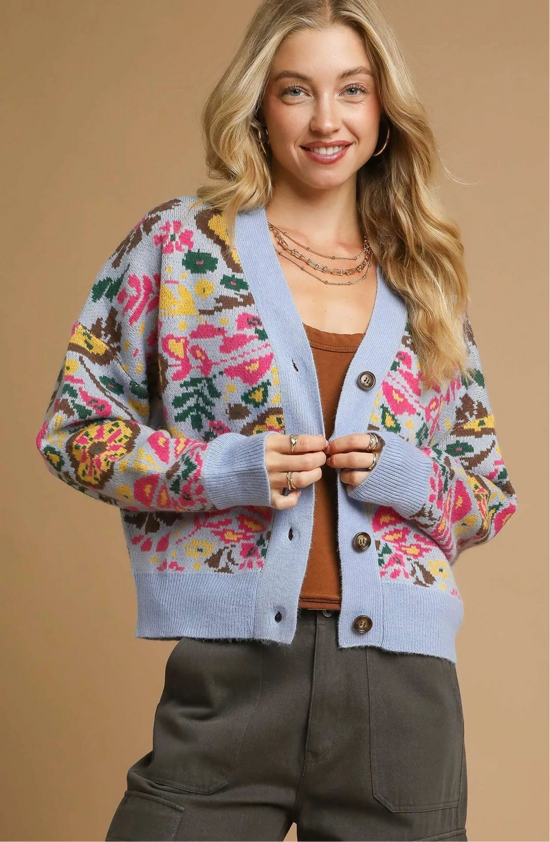 Floral Knit Button-Up Cardigan