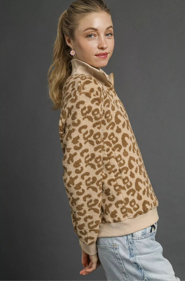 Leopard Print Quarter-Zip Sweatshirt
