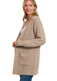 Long Sleeve Popcorn Sweater Cardigan with Pockets