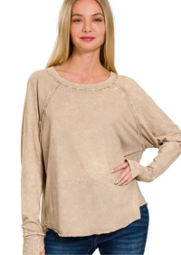 Crinkle Washed Thumb Hole Cuffs Long Sleeve Top