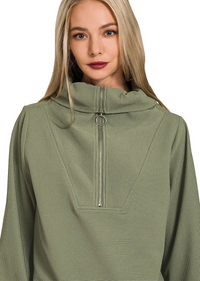 Ribbed High Neck Half Zip Pullover & Pants Set