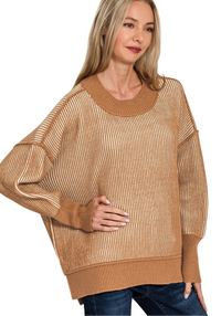 Exposed Seam Two Tone Ribbed Sweater