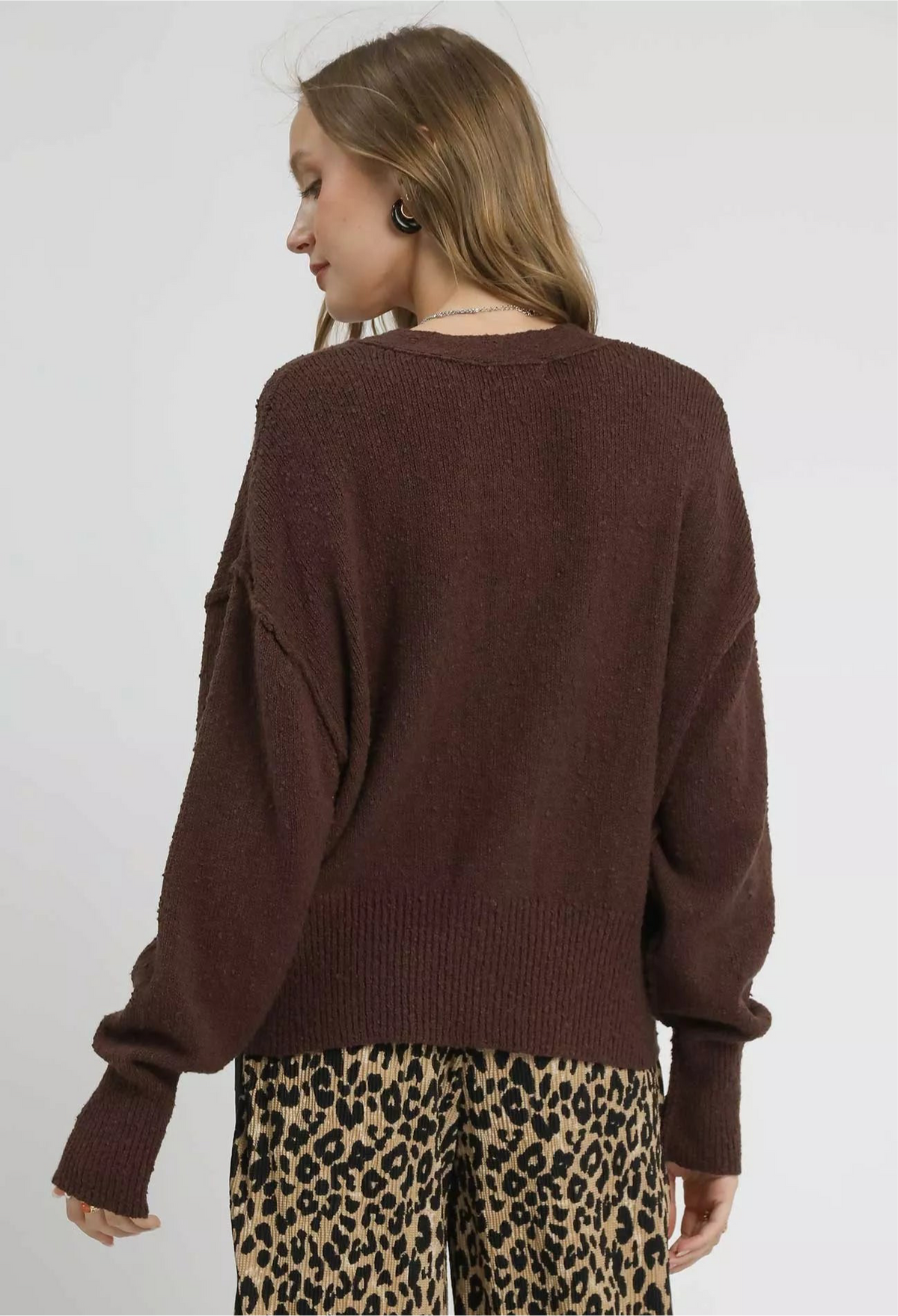 Button-Front V-Neck Knit Cardigan