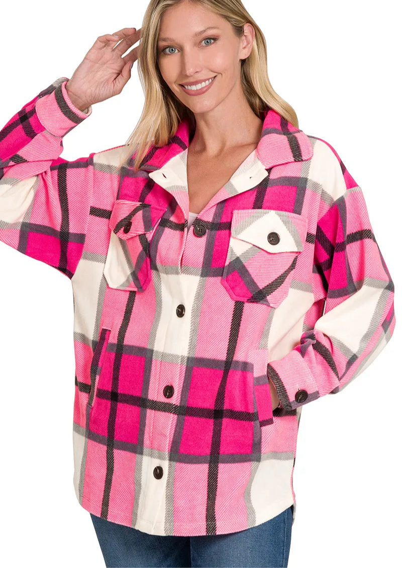 Oversized Plaid Fleece Shacket