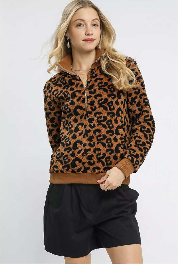 Leopard Print Quarter-Zip Sweatshirt