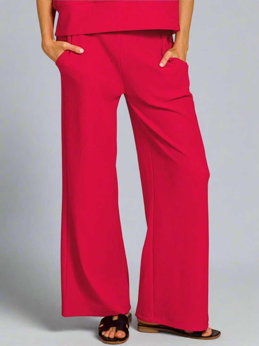 Ribbed Round Neck Tee & Pants Set