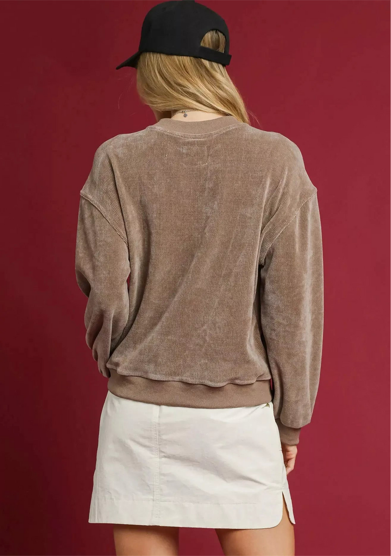 Velour Crewneck Balloon Sleeve Sweatshirt