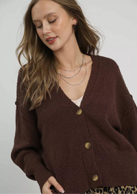 Button-Front V-Neck Knit Cardigan