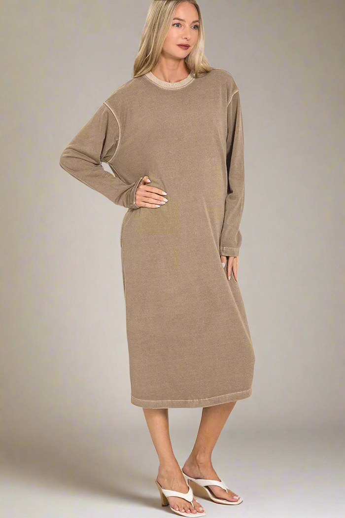 Zenana Soft Fleece Pigment Dye Sweatshirts Dress