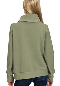 Ribbed High Neck Half Zip Pullover & Pants Set