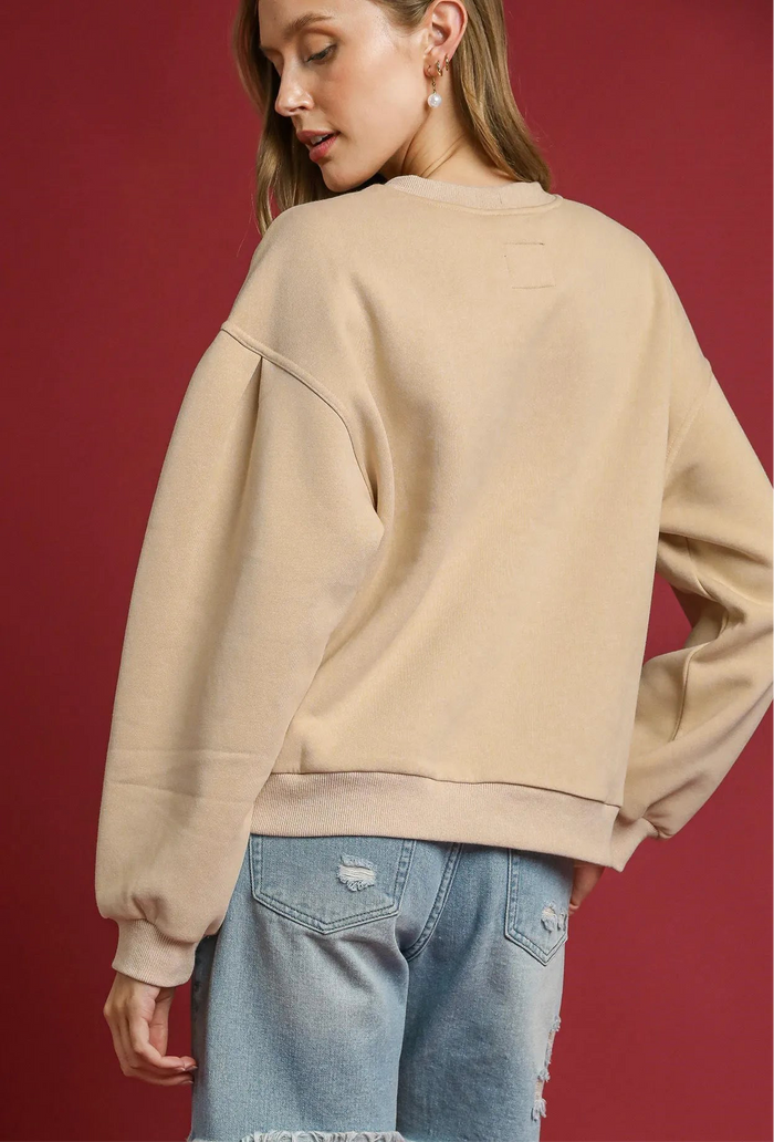 Round Neck Sweatshirt with Pleated Detail