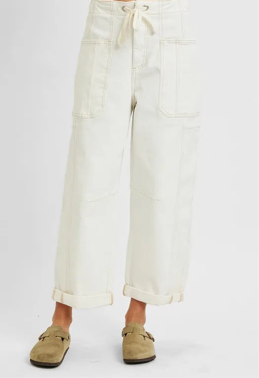 High Rise Crop Wide Barrel Cargo Pocket Jeans